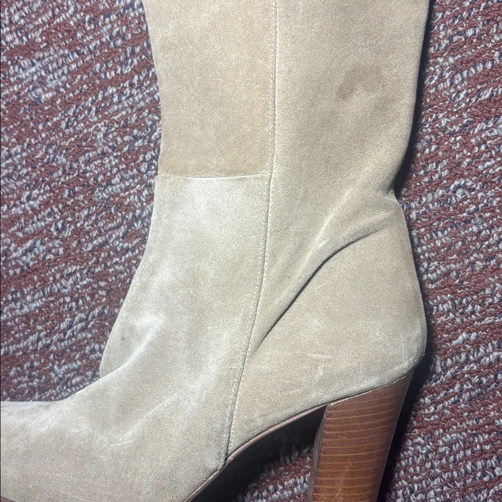 Fornarina light Tan Suede Knee-High Boots fold over top slouchy wooden heel boot